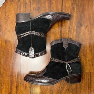 Brighton Western Cowboy Boots Croc Leather and Suede Brown and Black Women’s 9
